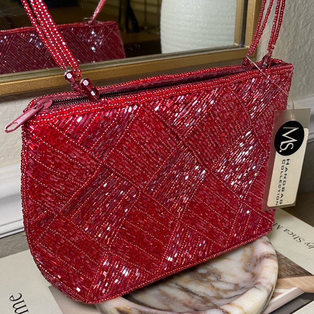 Sparkly Maroon Beaded Evening Purse by Ms. Handbag Collection